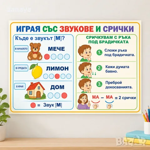 7129 Образователно табло Играя със звукове и срички, А3 формат