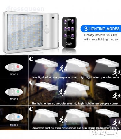 48 диода Външна Соларна LED лампа със сензор за двжение, снимка 10 - Соларни лампи - 34272240