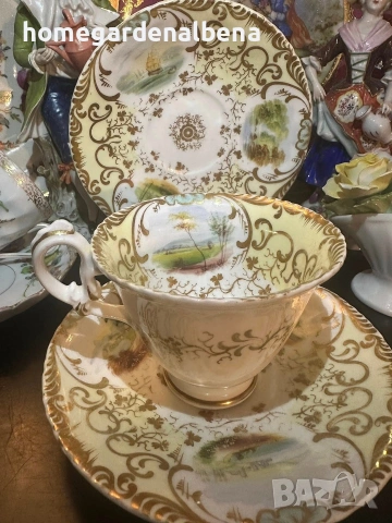 Антика Coalport England Circa 1827 – Порцеланова чаша с чинийка | Ръчно рисувани пейзажи, снимка 9 - Декорация за дома - 54059981