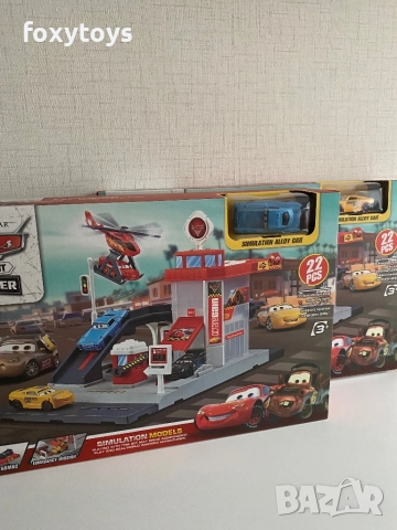 Паркинг с път, кола и хеликоптер - Макуин, McQueen, Cars, снимка 2 - Коли, камиони, мотори, писти - 51783300