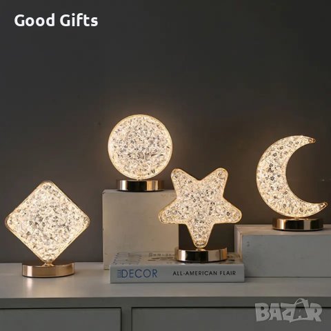 LED кристална лампа, декоративна, настолна, сензорна