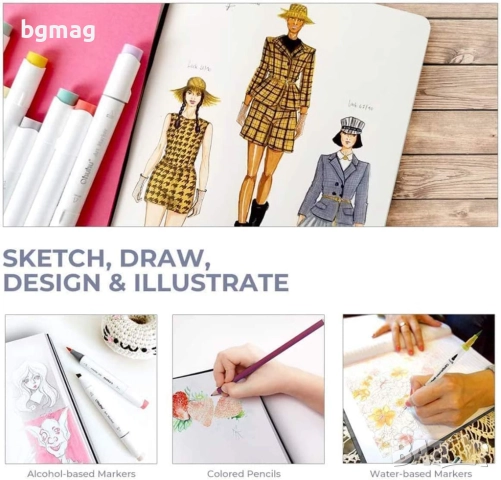 Ohuhu скицник 225x210 mm,със спирала,120 страници/60 листа-200g/m²-Твърди корици-Блок за рисуване, снимка 8 - Ученически пособия, канцеларски материали - 52186926