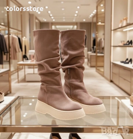 Равни ботуши - каки велур с бежово ходило - MKR18 