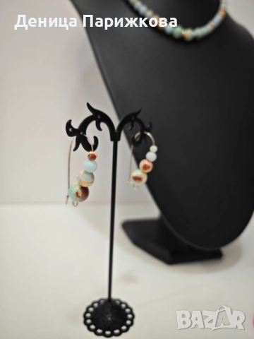 Ръчно изработен комплект бижута с яспис – гривна, колие и обеци, снимка 4 - Бижутерийни комплекти - 52775855