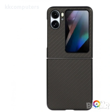 OPPO Find N2 Flip Carbon Fiber Кожен Калъф, снимка 3 - Калъфи, кейсове - 53022258
