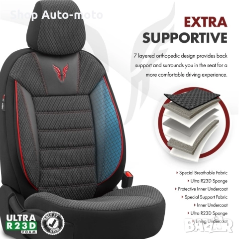 К-т Луксозна Тапицерия Automat-OTOM, Текстил с еко кожа, TORO Design, Черна с червен шев, снимка 10 - Аксесоари и консумативи - 52794668