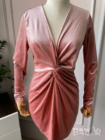 H&M Divided Къса еластична рокля от розов плюш, L размер, снимка 2 - Рокли - 47370141