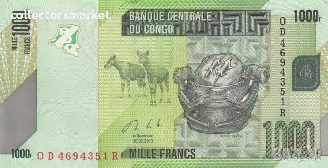 1000 франка 2013, Демократична република Конго, снимка 1 - Нумизматика и бонистика - 38206886