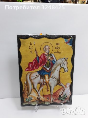 Голяма икона на Свети Мина - Закрилник на Семейството - ръчна изработка, снимка 7 - Икони - 37640239
