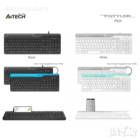 A4tech Fstyler FK25 Кирилизирана Жична Клавиатура със Стойка за Телефон, Черна, снимка 4 - Клавиатури и мишки - 52549348