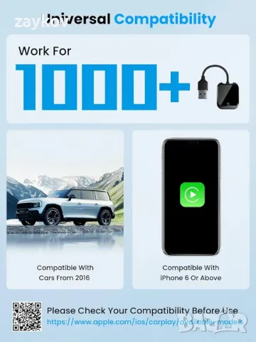 Безжичен CarPlay и Android Auto адаптер с бърз и стабилен 5GHz WiFi Bluetooth, снимка 3 - Друга електроника - 50217840