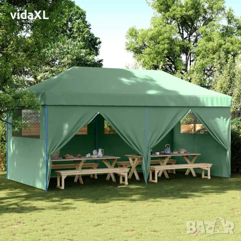 vidaXL Сгъваема парти шатра pop-up с 4 странични стени зелена, снимка 2 - Къмпинг мебели - 56147418