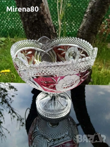 * Anna Hütte * - винтидж кристална купа, снимка 2 - Антикварни и старинни предмети - 54239733