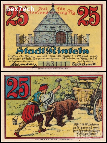 ❤️ ⭐ Германия Rinteln 1920 25 пфенинга UNC нова ⭐ ❤️