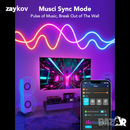 Смарт Neon RGBIC LED лента Govee H61A2, Wi-Fi, Синхронизация на музика, снимка 3 - Лед осветление - 44656970