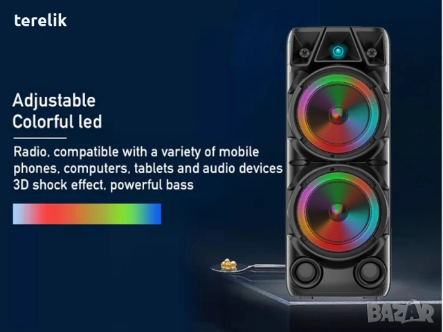№1 Нова ZQS 8210 2х8 120W 6500mah 2 микрофона ПРЕНОСИМА КАРАОКЕ КОЛОНА, снимка 14 - Аудиосистеми - 53163688