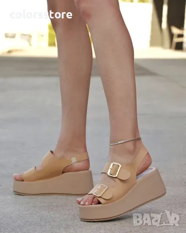 Сандали на платформа - бежова кожа - SKL10