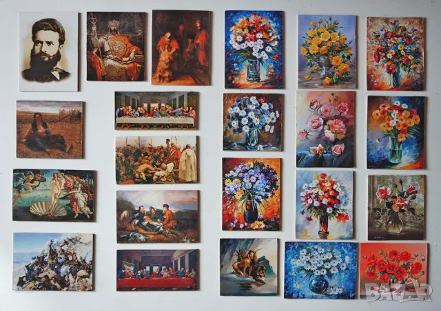 Картини - стари майстори и цветя, 12см / 17см, снимка 1
