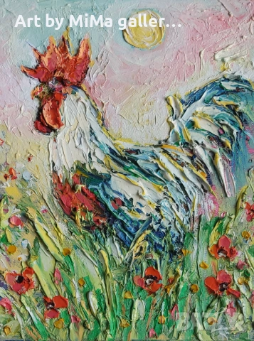 > Петел, петли, петлета, rooster - Мима / Art by MiMa, paintings, снимка 6 - Картини - 35228156