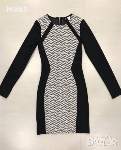 Нова вталяваща H&M рокля с дълъг ръкав 36 номер черно-бяла