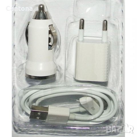Комплект за iPhone кабел за 3G/3S/4/4S и зарядни за 12 и 220 V, снимка 2 - Аксесоари за Apple - 39795646