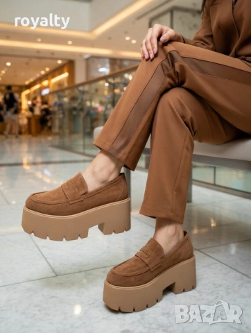 Обувки на платформа - светлокафяв велур, снимка 2 - Дамски ежедневни обувки - 54120412