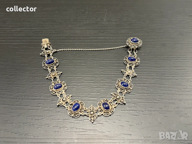 Сребърна гривна с естествени камъни - Лапис Лазули. №8009