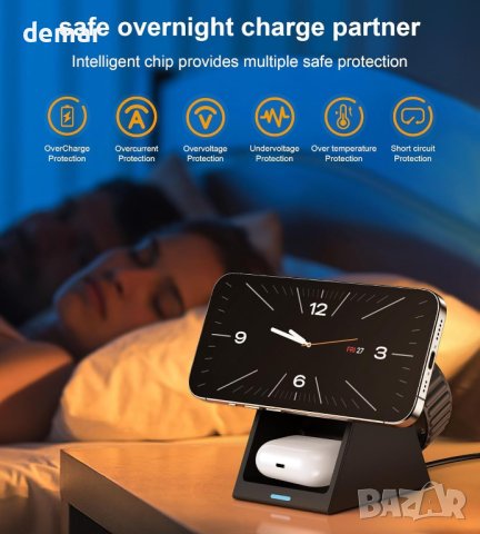 Зарядно Magsafe за iPhone 12/13/14/15 Pro Max Mini Plus, 3 в 1, снимка 6 - Безжични зарядни - 44389191