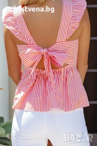 Разпродажба! Дамски топ на райе в червено и бяло, с ефектен гръб, снимка 5 - Корсети, бюстиета, топове - 50023164