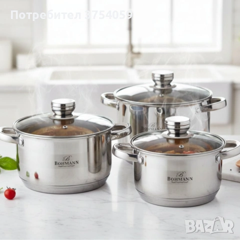 Комплект тенджери Bohmann BH 06-275 – 6 части от инокс за индукция и удобно ежедневно готвене у дома, снимка 3 - Съдове за готвене - 53075987