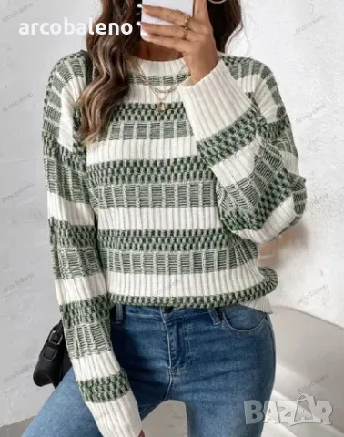 Дамски небрежен пуловер на райета, снимка 2 - Блузи с дълъг ръкав и пуловери - 47273268