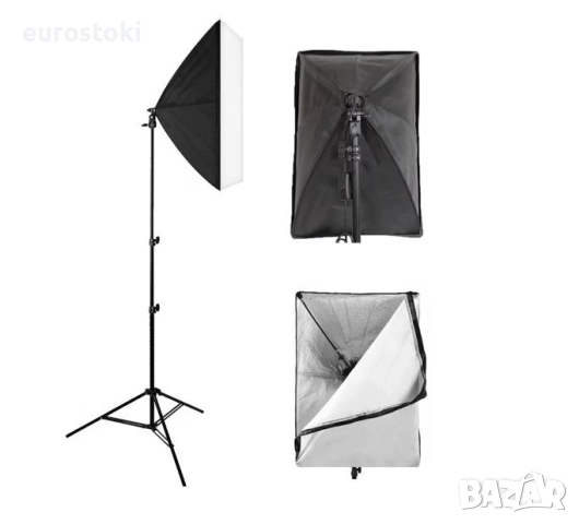 Софтбокс комплект за непрекъсната светлина 70x50cm за фото студио с 1 дифузионен филтър и регулируем, снимка 2 - Светкавици, студийно осветление - 52136093