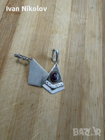 Дамски сребърни обеци с рубин ръчна изработка, снимка 2 - Обеци - 54182722