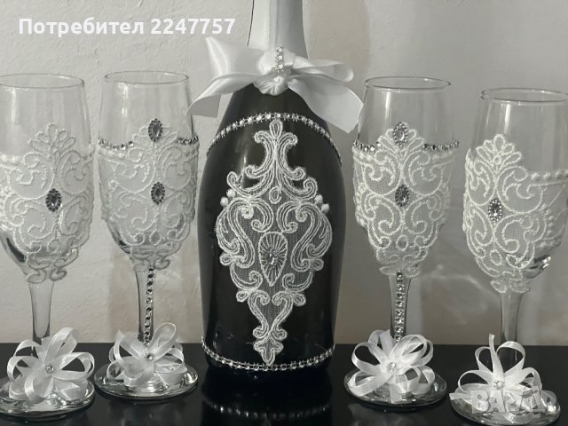 Сватбен комплект с 4 чаши, снимка 4 - Сватбени аксесоари - 40694164