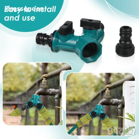 4528 Двоен маркучен разклонител за чешма с преходник (1/2" - 3/4") и независими кранове, снимка 3 - Напояване - 53878139