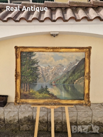 Прекрасна антикварна немска картина масло върху платно 