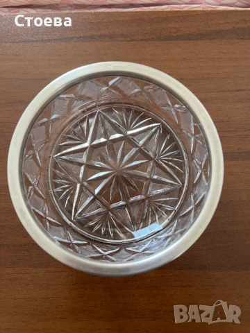 ретро кристален съд със сребърен обков