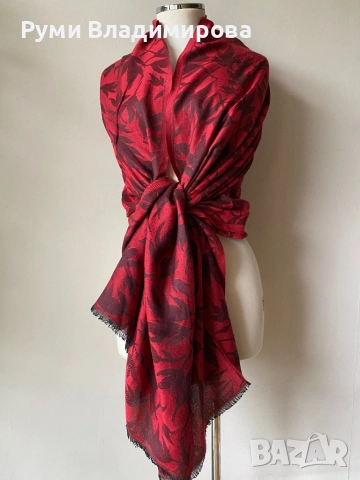 Червен шал от кашмир, коприна, пашмина/ различни видове, снимка 8 - Шалове - 52202180