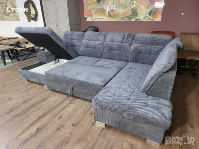 ПРОМОЦИЯ!!!Сив П-образен ъглов диван от плат рипсено кадифе Nixon, снимка 7 - Дивани и мека мебел - 52829869