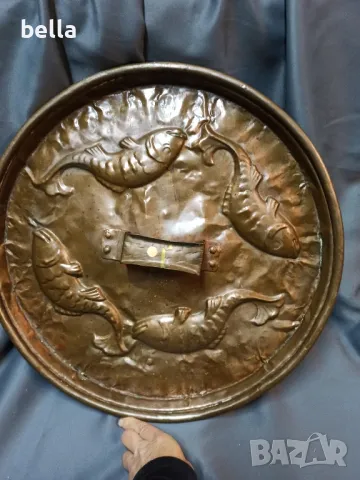 ОГРОМЕН СТАР МЕДЕН ПОДНОС,ДР С РИБИ РЪЧ.ИЗРАБОТКА, снимка 3 - Антикварни и старинни предмети - 48041381