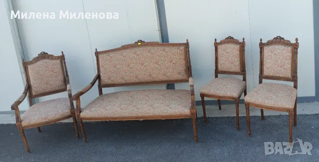 Старинен комплект  - канапе, кресло и два стола , снимка 1