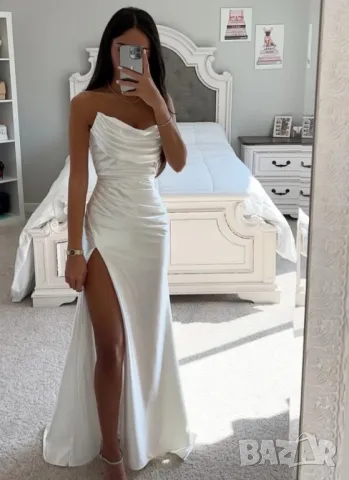 сатенени официални рокли с цепка 