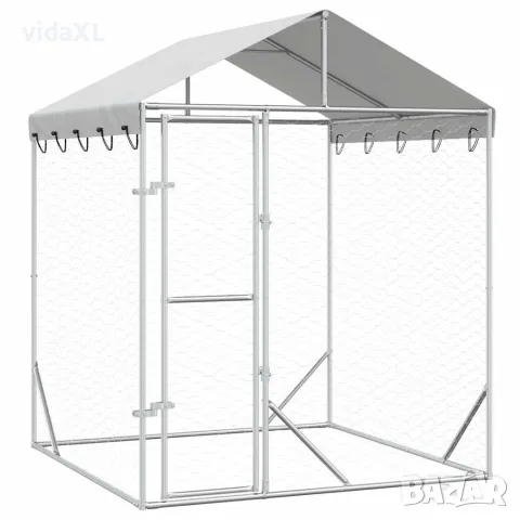 vidaXL Външна клетка за куче с покрив сребриста 2x2x2,5 м стомана