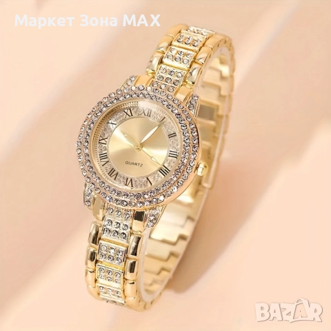 Бляскав дамски комплект часовник и гривна – съчетава елегантност и практичност, снимка 2 - Дамски - 52931599