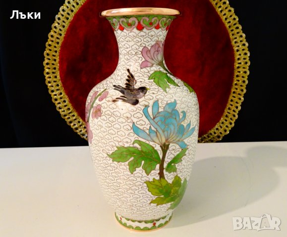 Китайска медна ваза Клоазоне,Cloisonne,маркирана. , снимка 5 - Вази - 36916498