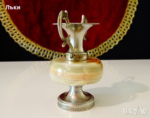 Посребрена амфора,ваза,свещник,нефритен оникс. , снимка 4 - Вази - 37369756