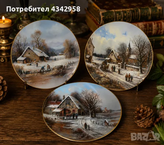 🇩🇪 Колекционерски порцеланови чинии Tirschenreuth – „Weihnachtliche Landschaften“