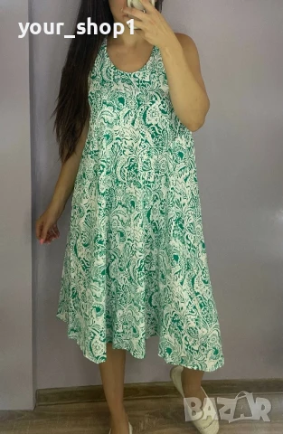 дамска рокля 7/8 дължина зелено бяло , снимка 1