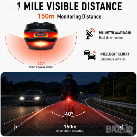 Задна SMART LED стоп светлина с радар IGPSPORT SR30, Bluetooth/ANT+, IPX7, снимка 6 - Аксесоари за велосипеди - 54344114