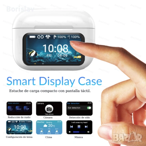 Безжични слушалки Bluetooth 5.4 Pro с шумопотискане и LED сензорен дисплей – бели, снимка 3 - Bluetooth слушалки - 53238713